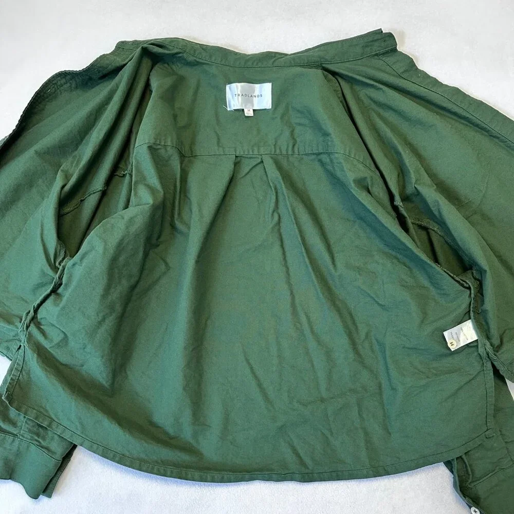 Tradlands Womens Boxy Long Sleeve Button Up Top Size M Hunter Green READ - Picture 10 of 14